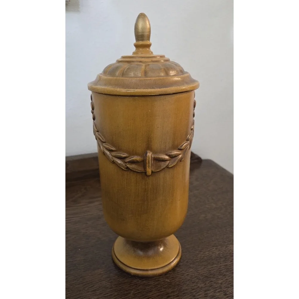 Vintage Haeger #724 Pedestal Footed Urn Lidded Fleur-de-lis Original Sticker Jar